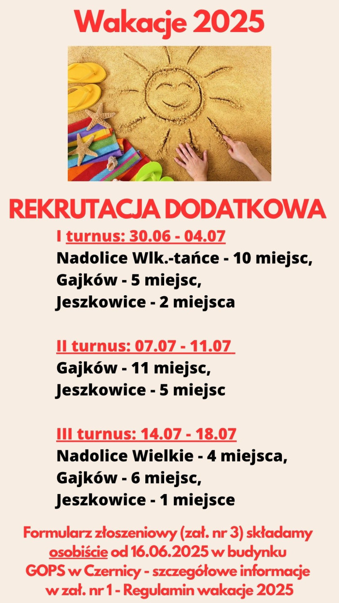 Wakacje 2025 - wolne miejsca