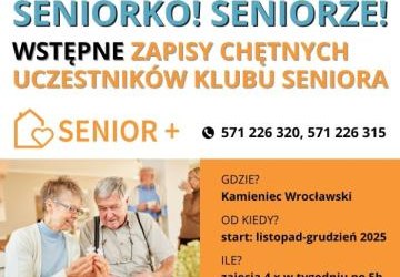 Wstępna rekrutacja do Klubu „Senior+” w Kamieńcu Wrocławskim.