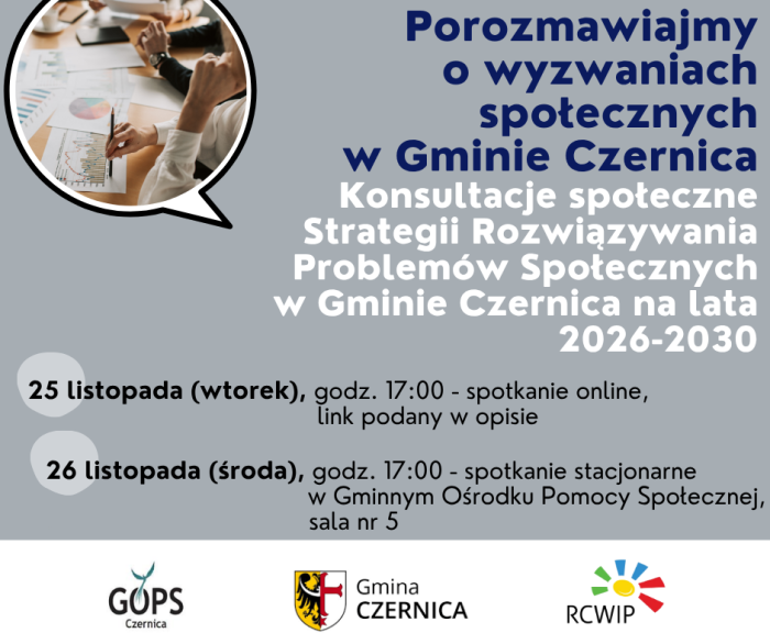 Zaproszenie na konsultacje społeczne Strategii Rozwiązywania Problemów Społecznych Gminy Czernica 2026-2030